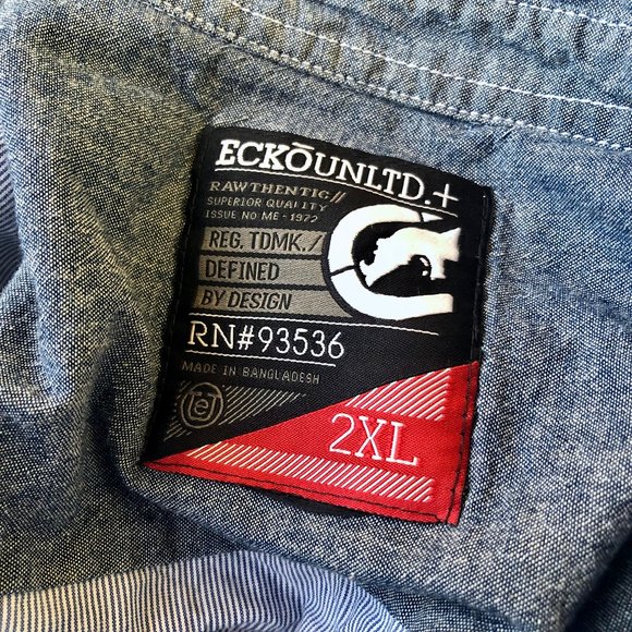 Ecko Unlimited Blue Stripes SNAP Cotton Shirt Long Sleeves Roll up - Picture 6 of 11